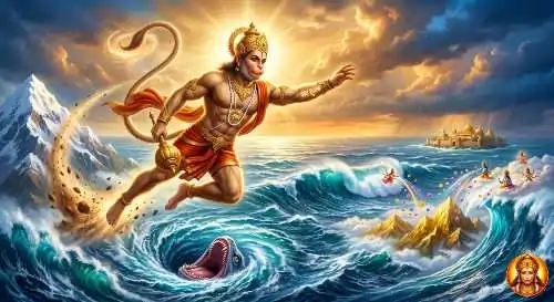 समुद्र पार करते हुए हनुमान जी
